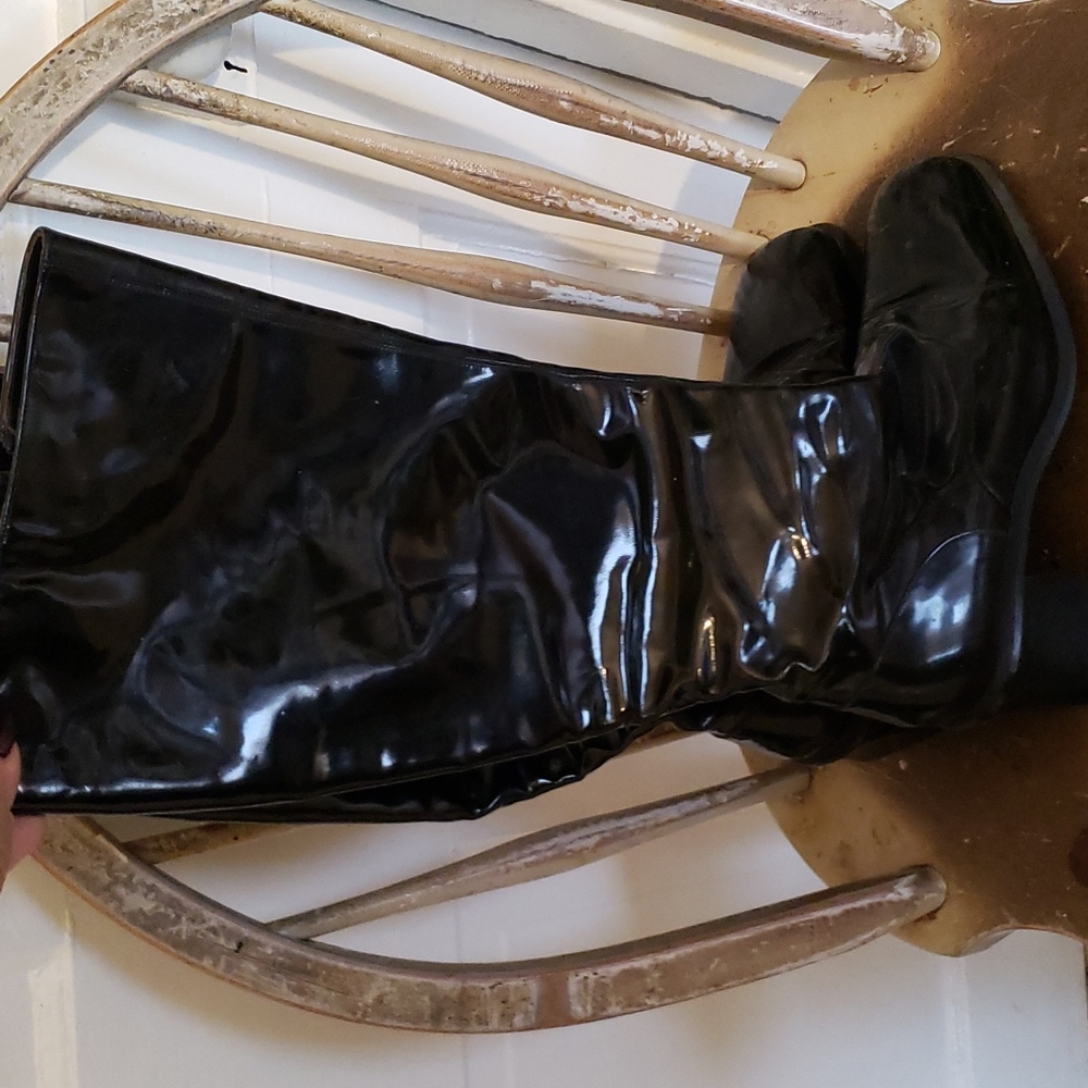 Coca Black Faux Patent Leather Boots